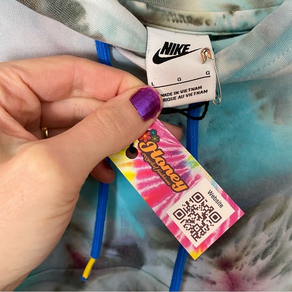 Nike Tie Dye Hoodie Sweatshirt Mens Size Large Unisex Pullover Hand Painted Blue - Picture 12 of 16